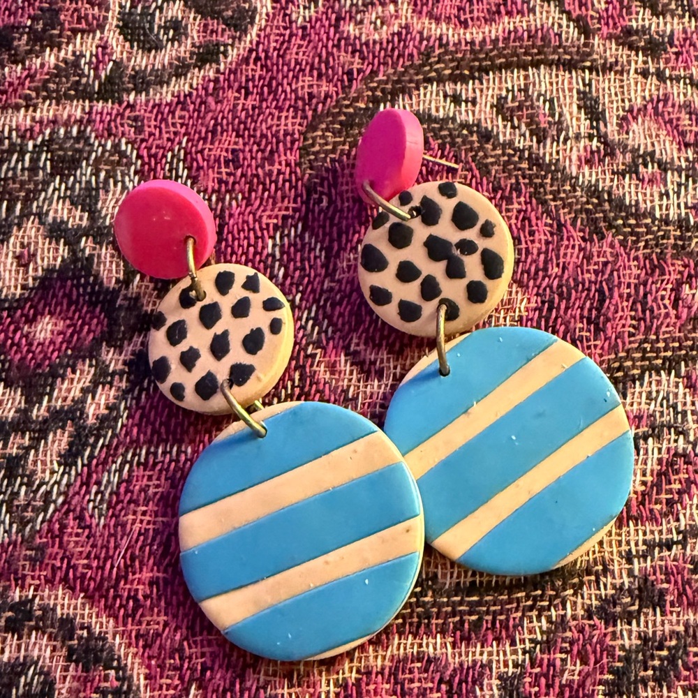 Teal and pink earrings